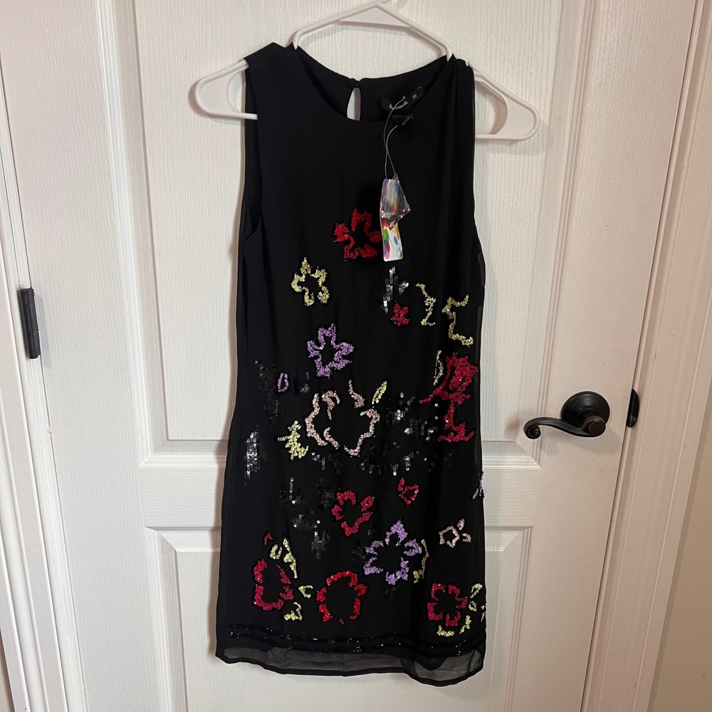 Desigual Black Sleeveless Floral Sequin Embellished Mini Dress Size‎ 2 NWT